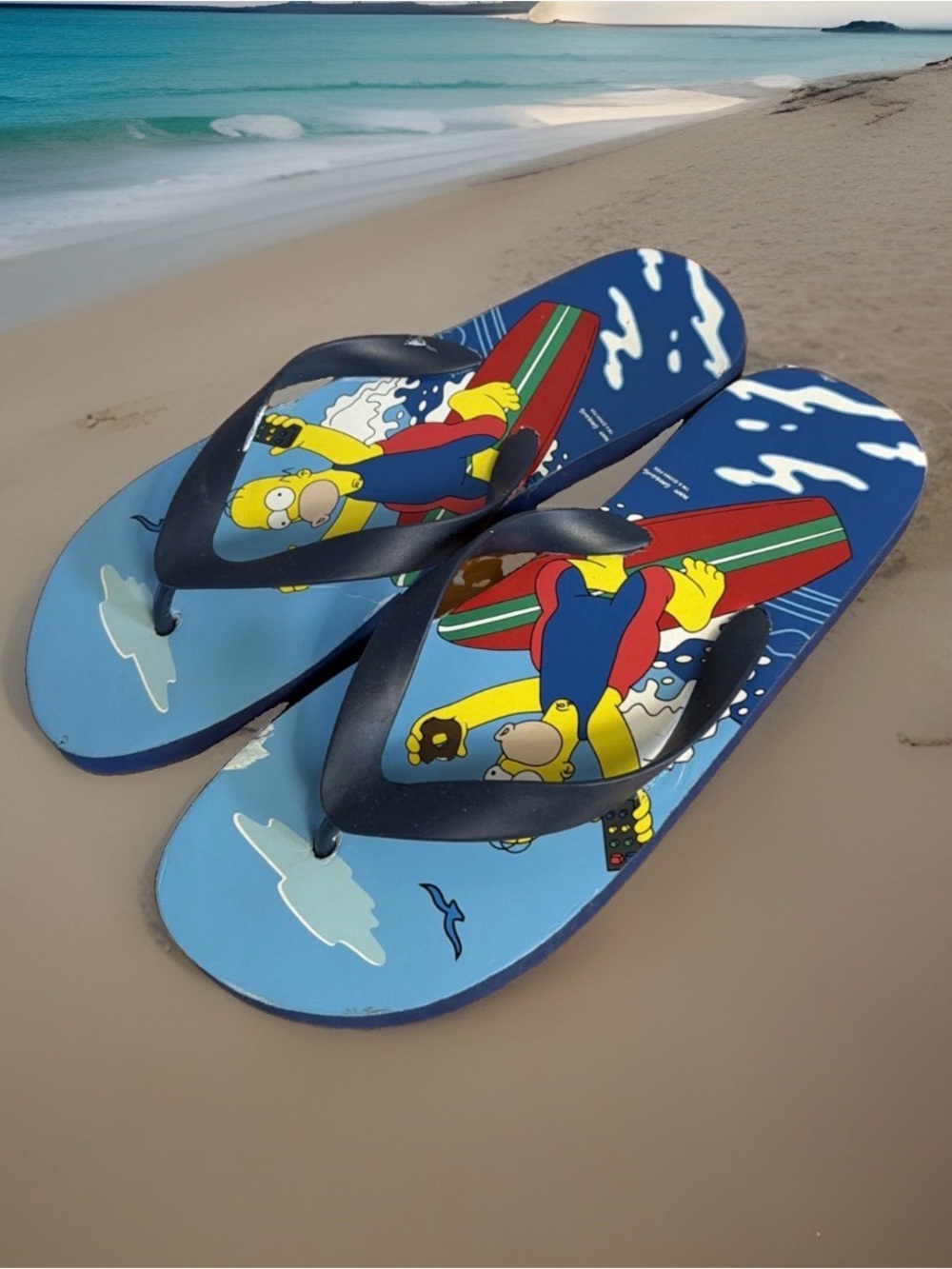 Vintage 2004 The Simpsons Homer Surfing Men’s Size 9-10 Flip-Flop Sandals.